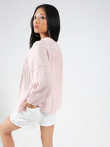 Women's Pink Casual Solid Boho Chic Top with Lace and Tassel Tie up