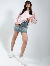 Women's Pink Casual Solid Cotton Nylon Ruffled Button-Front Top