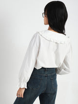 Women's White Casual Solid Full Sleeves Shirt with Floral Lace