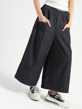 Women's Black Casual High Rise Baggy Denim Pant