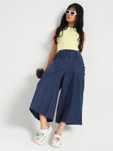 Women's Navy Blue Casual High Rise Baggy Denim Pant