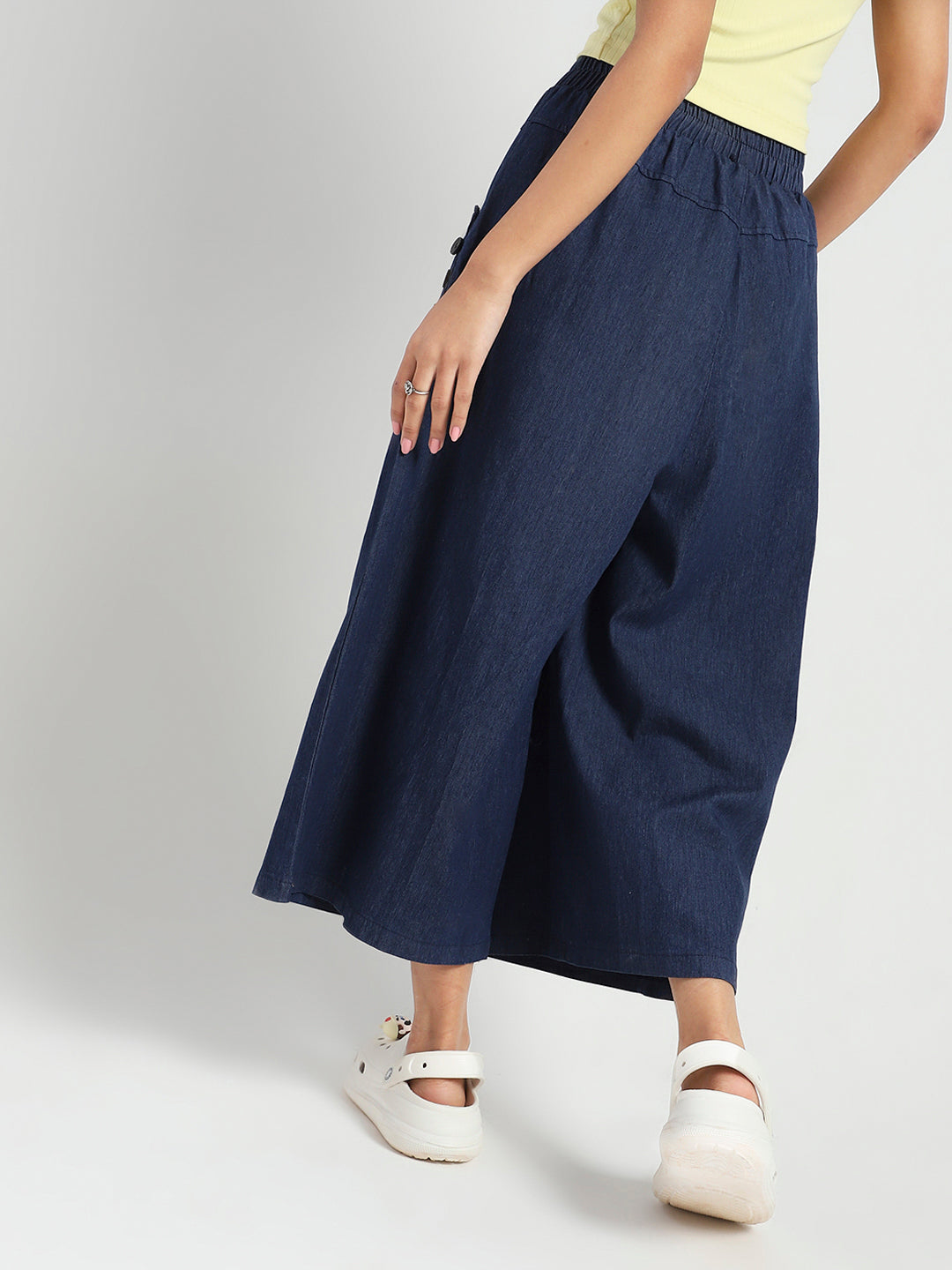 Women's Navy Blue Casual High Rise Baggy Denim Pant