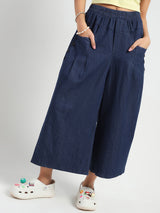 Women's Navy Blue Casual High Rise Baggy Denim Pant