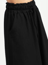 Women's Black Casual Solid Cotton Nylon Wide Leg High Waist Capris