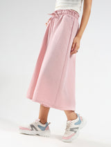 Women's Pink Casual Solid Cotton Nylon Wide Leg High Waist Capris