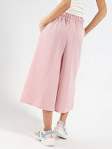 Women's Pink Casual Solid Cotton Nylon Wide Leg High Waist Capris