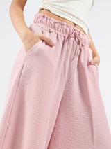 Women's Pink Casual Solid Cotton Nylon Wide Leg High Waist Capris