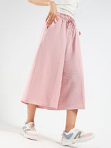 Women's Pink Casual Solid Cotton Nylon Wide Leg High Waist Capris