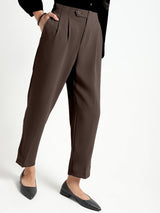 Women's Brown Casual Solid High Rise Pleated Trouser