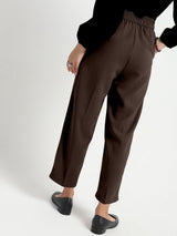 Women's Brown Casual Solid High Rise Pleated Trouser