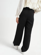Women's Black Casual Solid High Rise Pleated Trouser