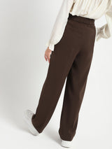 Women's Dark Brown Casual Solid High Rise Pleated Trouser