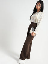 Women's Dark Brown Casual Solid High Rise Pleated Trouser