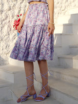 Women's Purple Printed Floral Print Knee Length Skirt