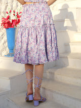 Women's Purple Printed Floral Print Knee Length Skirt