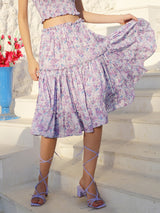 Women's Purple Printed Floral Print Knee Length Skirt