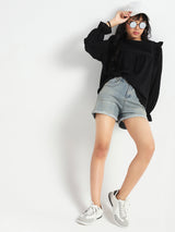 Women's Grey Casual Solid High Rise High Waist Vintage Look Denim Shorts