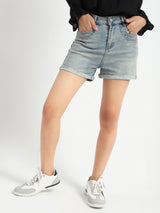Women's Grey Casual Solid High Rise High Waist Vintage Look Denim Shorts