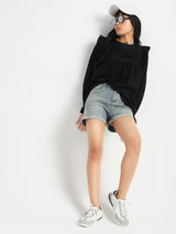 Women's Grey Casual Solid High Rise High Waist Vintage Look Denim Shorts