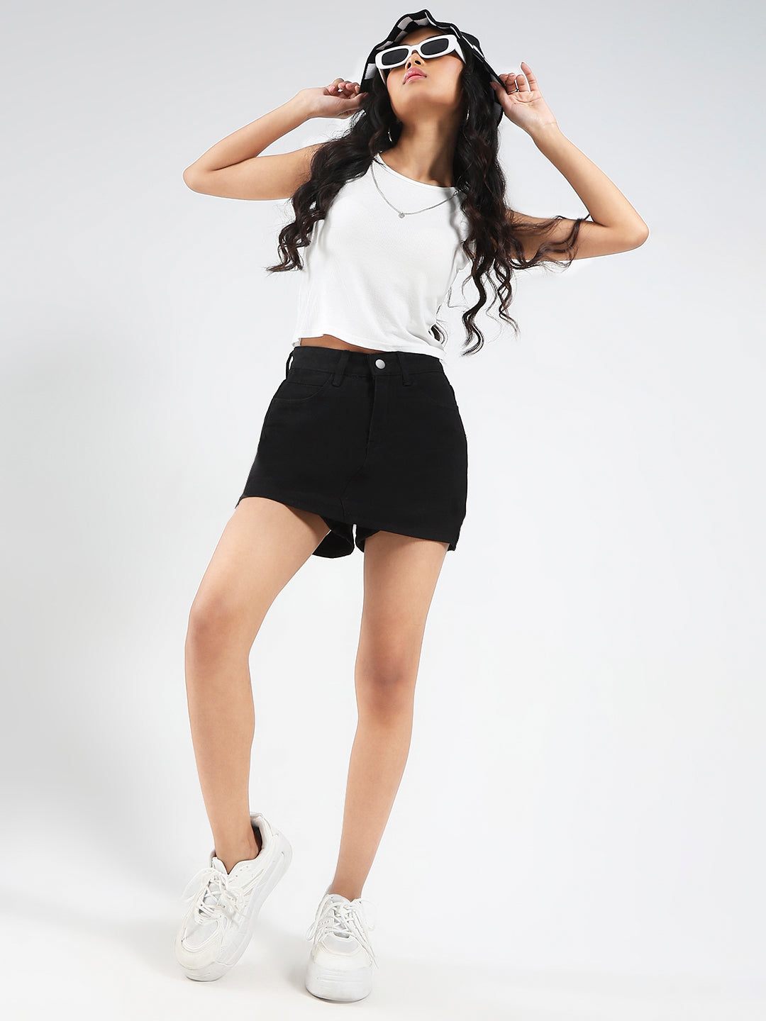 Women's Black Casual Solid Mini Skirt