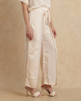 Women's Lamona Beige Polyester Fabric Tie Up Closure Wide Fit Ankle Length Plain Trouser