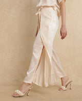 Women's Lamona Beige Polyester Fabric Tie Up Closure Wide Fit Ankle Length Plain Trouser