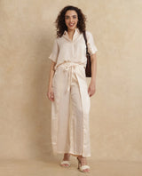 Women's Lamona Beige Polyester Fabric Tie Up Closure Wide Fit Ankle Length Plain Trouser