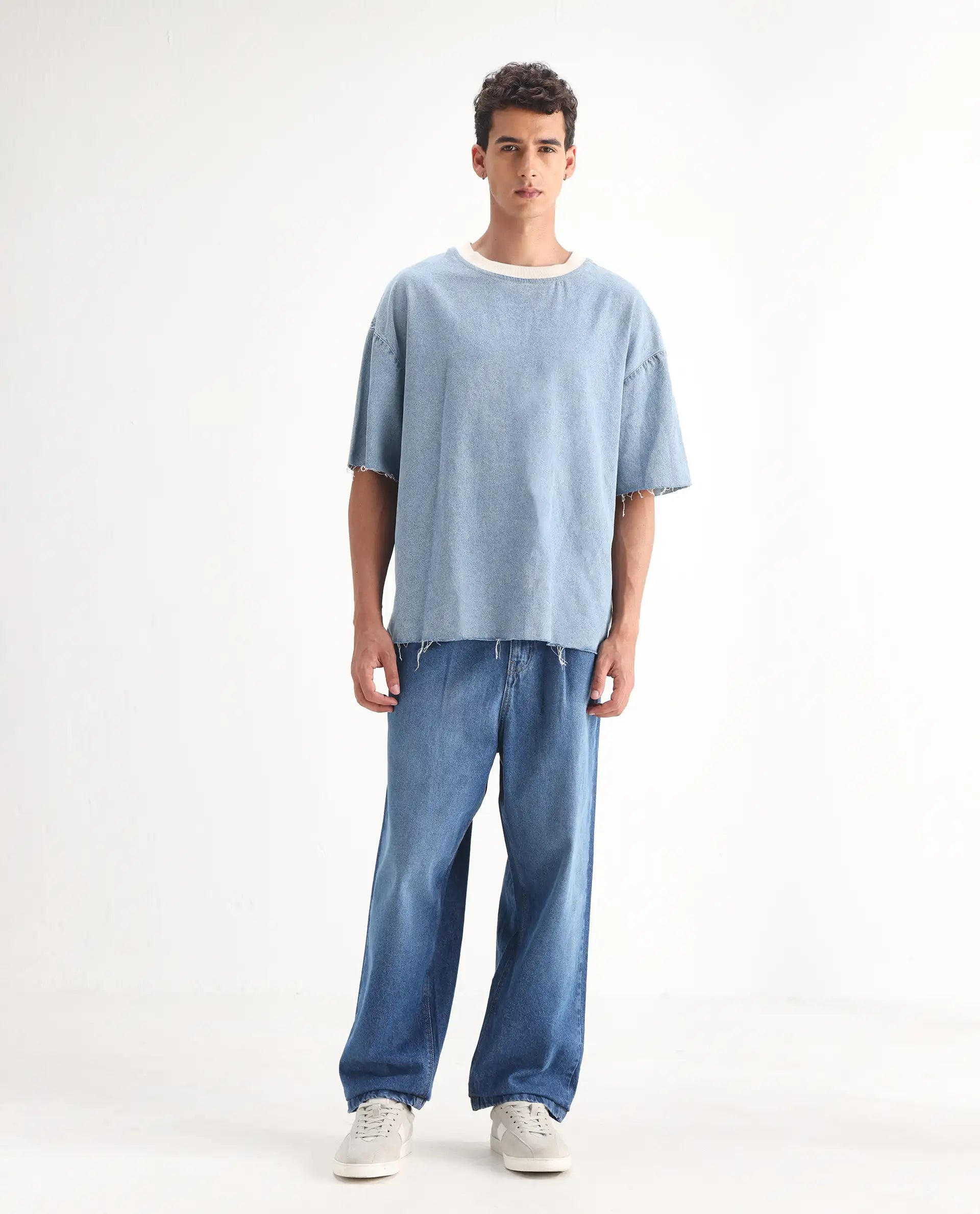 Men's Blue Casual Baggy Fit Solid Jeans