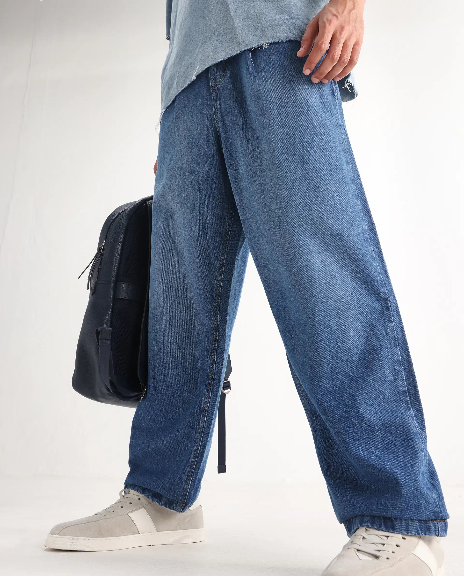 Men's Blue Casual Baggy Fit Solid Jeans