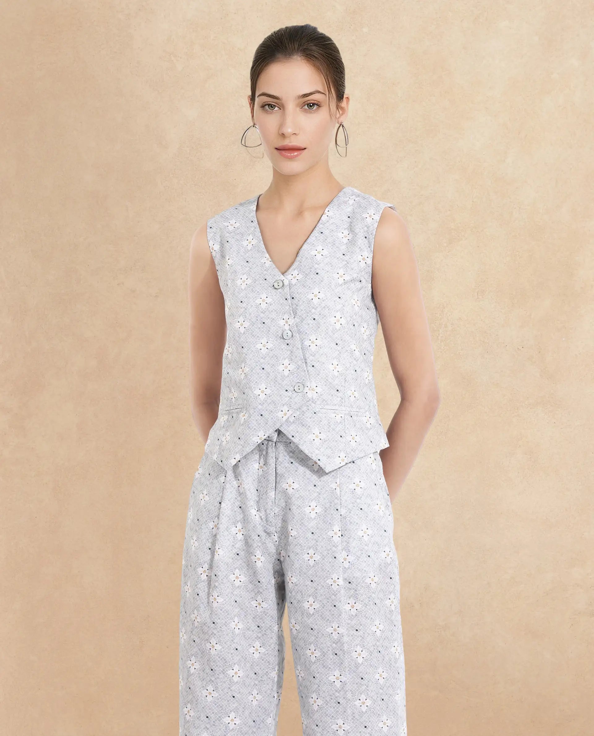 Women's Grey Work Sleeveless Top