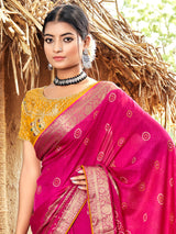 Women's Pure Silk Pink Woven Design Designer Saree with Blouse Piece