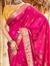 Women's Pure Silk Pink Woven Design Designer Saree with Blouse Piece