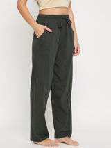 Women's Green Solid Cotton Pyjama