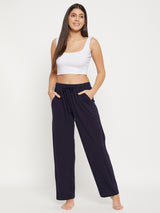 Women's Navy Solid Cotton Pyjama