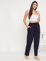 Women's Navy Solid Cotton Pyjama