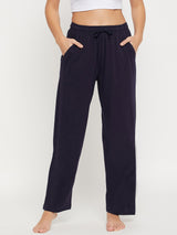 Women's Navy Solid Cotton Pyjama
