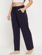 Women's Navy Solid Cotton Pyjama