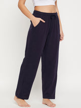 Women's Navy Solid Cotton Pyjama