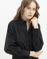 Women's Letizia Black Shirt Full Sleeve Hip Length Dyed