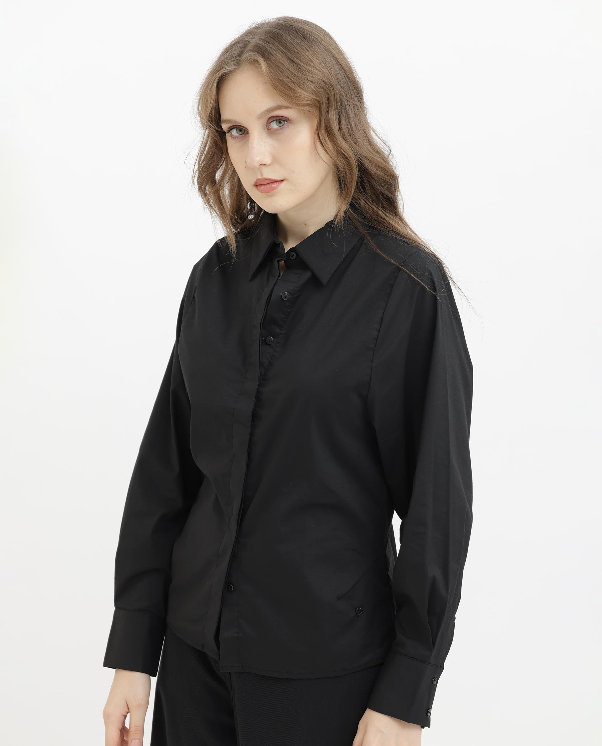 Women's Letizia Black Shirt Full Sleeve Hip Length Dyed