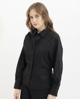 Women's Letizia Black Shirt Full Sleeve Hip Length Dyed