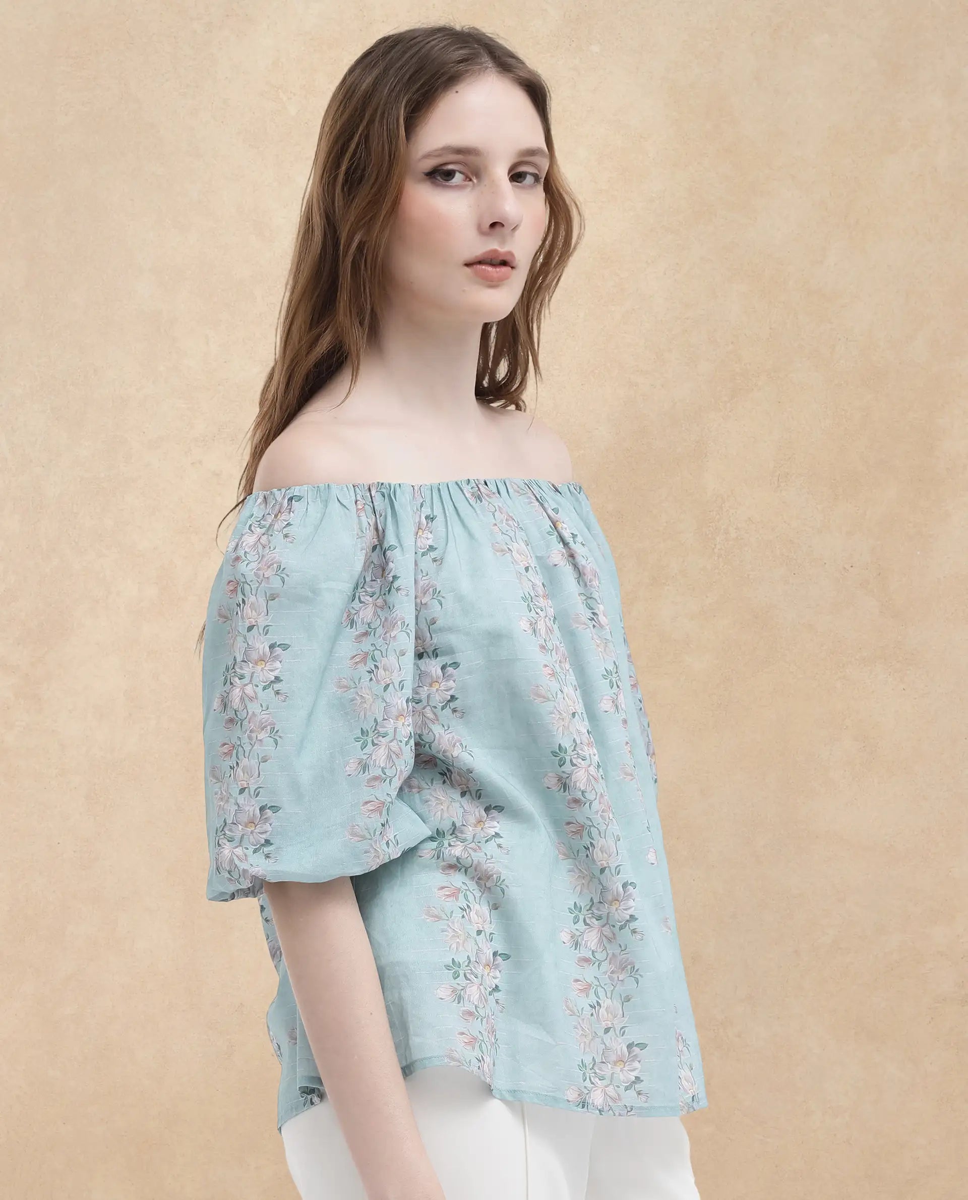 Women's Blue Casual Half Sleeves Top