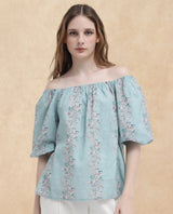 Women's Blue Casual Half Sleeves Top