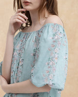 Women's Blue Casual Half Sleeves Top