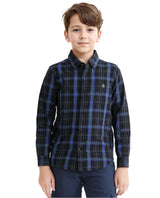 Boys Navy Casual Regular Fit Checkered Full Sleeves Shirt