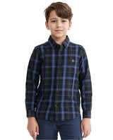 Boys Navy Casual Regular Fit Checkered Full Sleeves Shirt