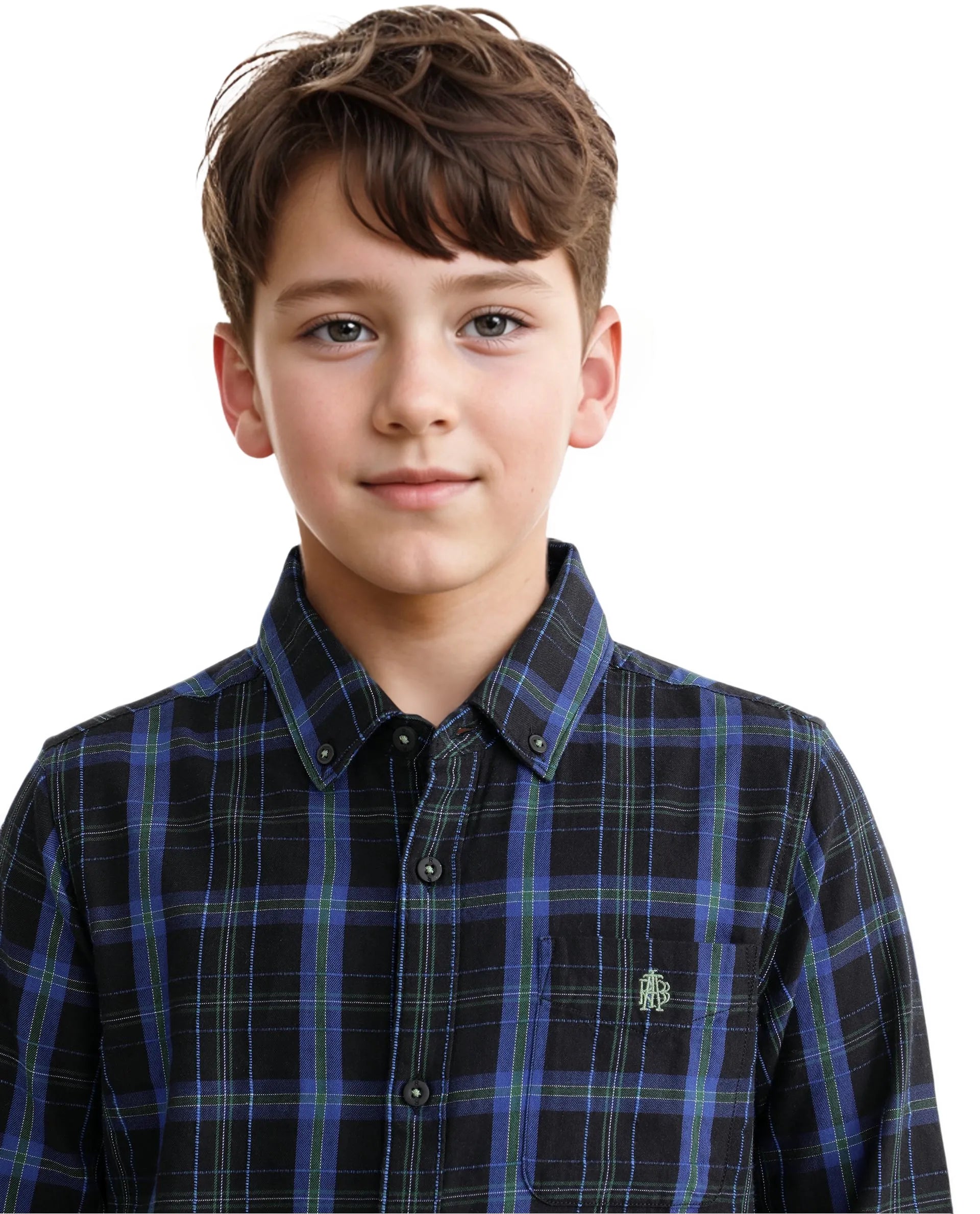 Boys Navy Casual Regular Fit Checkered Full Sleeves Shirt