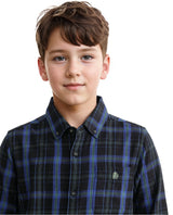 Boys Navy Casual Regular Fit Checkered Full Sleeves Shirt
