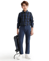 Boys Navy Casual Regular Fit Checkered Full Sleeves Shirt