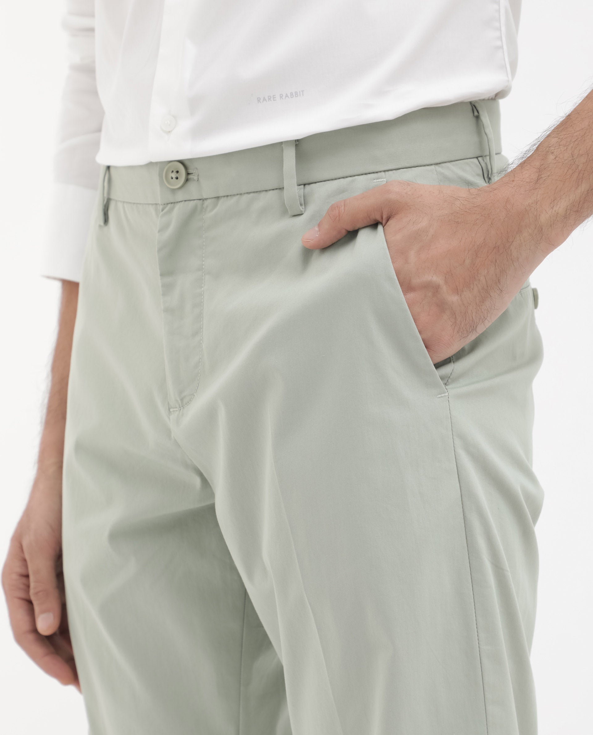 Men's Green Casual Regular Fit Solid Trouser